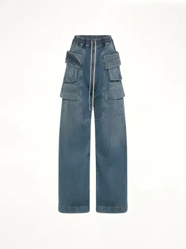 RICK OWENS DRKSHDW Creatch Wide Cargo Drawstring in Washed Indigo Blue | Thumbnail 3