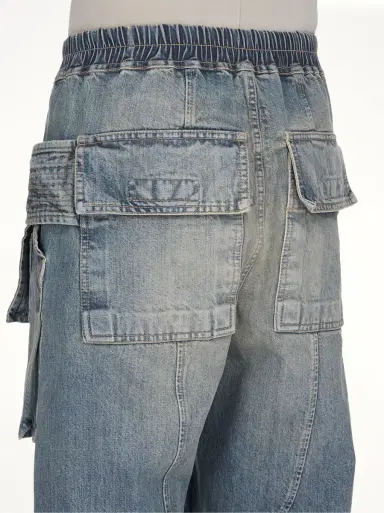 RICK OWENS DRKSHDW Creatch Wide Cargo Drawstring in Washed Indigo Blue | Thumbnail 7