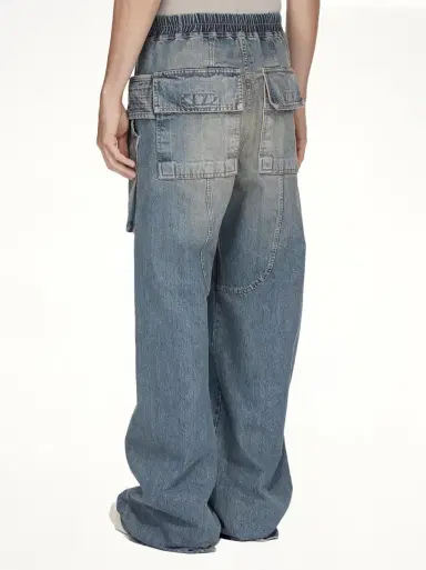 RICK OWENS DRKSHDW Creatch Wide Cargo Drawstring in Washed Indigo Blue | Thumbnail 8