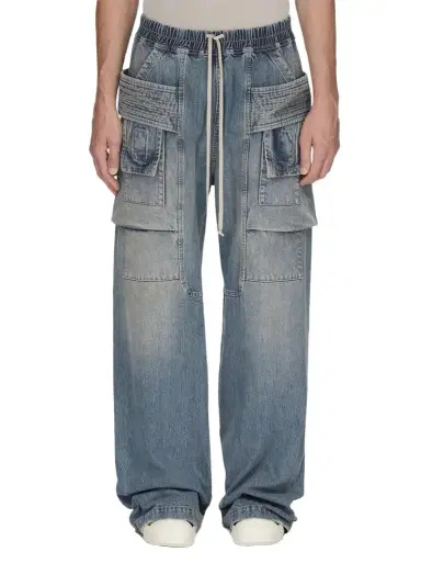 RICK OWENS DRKSHDW Creatch Wide Cargo Drawstring in Washed Indigo Blue | Thumbnail 1