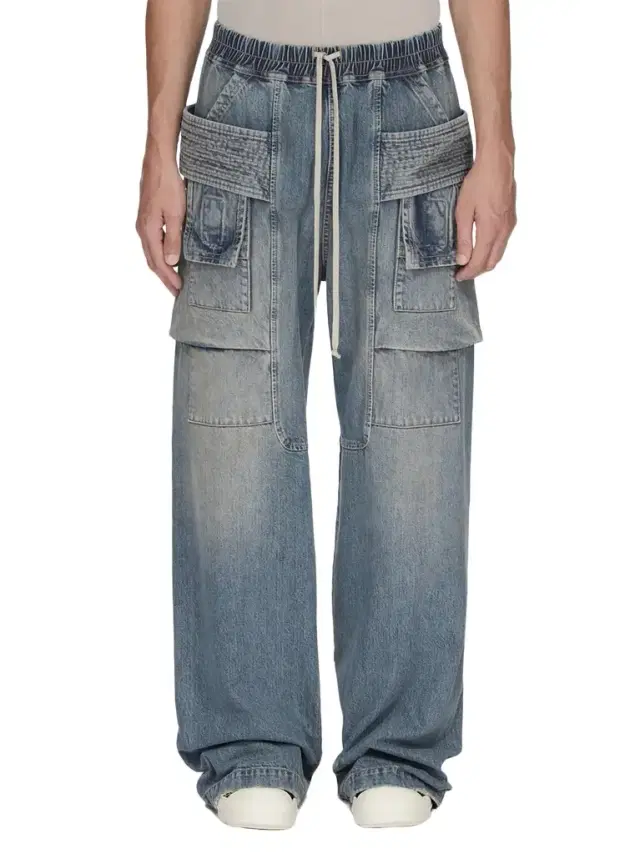 RICK OWENS DRKSHDW Creatch Wide Cargo Drawstring in Washed Indigo Blue