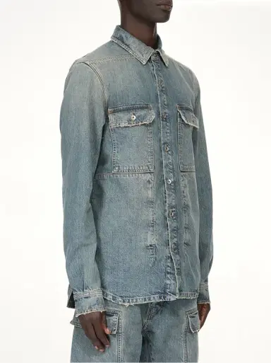 RICK OWENS DRKSHDW Denim Outershirt in Washed Indigo Blue | Thumbnail 4 RICK OWENS DRKSHDW Denim Outershirt in Washed Indigo Blue | Thumbnail 4
