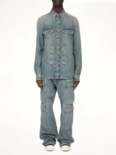 RICK OWENS DRKSHDW Denim Outershirt in Washed Indigo Blue | Thumbnail 5 RICK OWENS DRKSHDW Denim Outershirt in Washed Indigo Blue | Thumbnail 5
