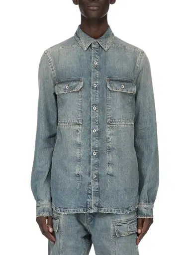 RICK OWENS DRKSHDW Denim Outershirt in Washed Indigo Blue | Thumbnail 1 RICK OWENS DRKSHDW Denim Outershirt in Washed Indigo Blue | Thumbnail 1