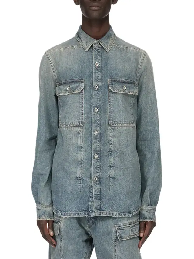 RICK OWENS DRKSHDW Denim Outershirt in Washed Indigo Blue