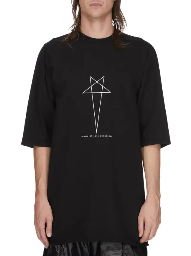 RICK OWENS DRKSHDW Pentagram Jumbo SS T-shirt in Black/milk Black