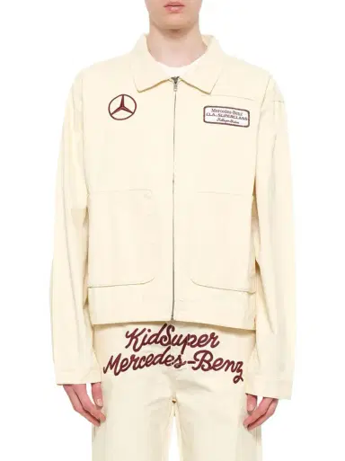 KidSuper Kidsuper X Mercedes Benz Work Jacket in Cream Beige | Thumbnail 1 KidSuper Kidsuper X Mercedes Benz Work Jacket in Cream Beige | Thumbnail 1