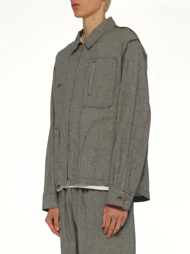 Undercover Linen Stripe Blouson in White/black White | Thumbnail 2
