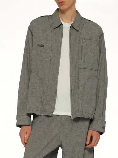 Undercover Linen Stripe Blouson in White/black White | Thumbnail 6