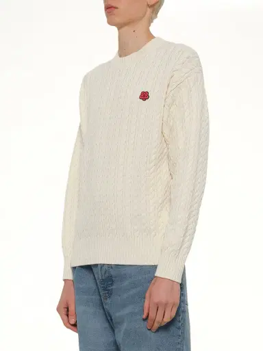 KENZO Boke Flower Cable Knit Jumper in Ecru Beige | Thumbnail 2