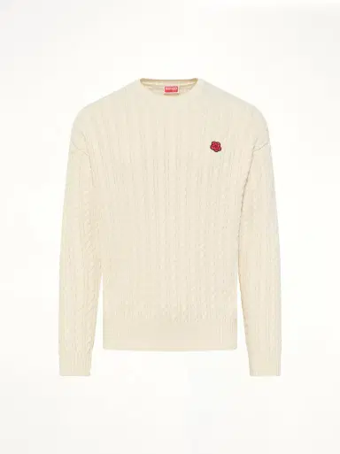 KENZO Boke Flower Cable Knit Jumper in Ecru Beige | Thumbnail 3