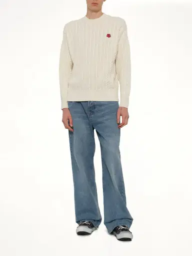 KENZO Boke Flower Cable Knit Jumper in Ecru Beige | Thumbnail 4