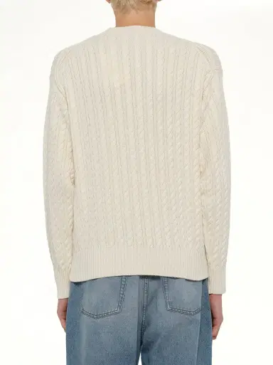 KENZO Boke Flower Cable Knit Jumper in Ecru Beige | Thumbnail 5