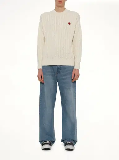 KENZO Boke Flower Cable Knit Jumper in Ecru Beige | Thumbnail 7