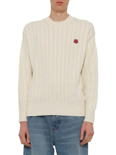 KENZO Boke Flower Cable Knit Jumper in Ecru Beige | Thumbnail 1