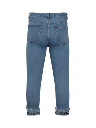 FACETASM Cropped Print Denim Pants in Indigo Blue | Thumbnail 4