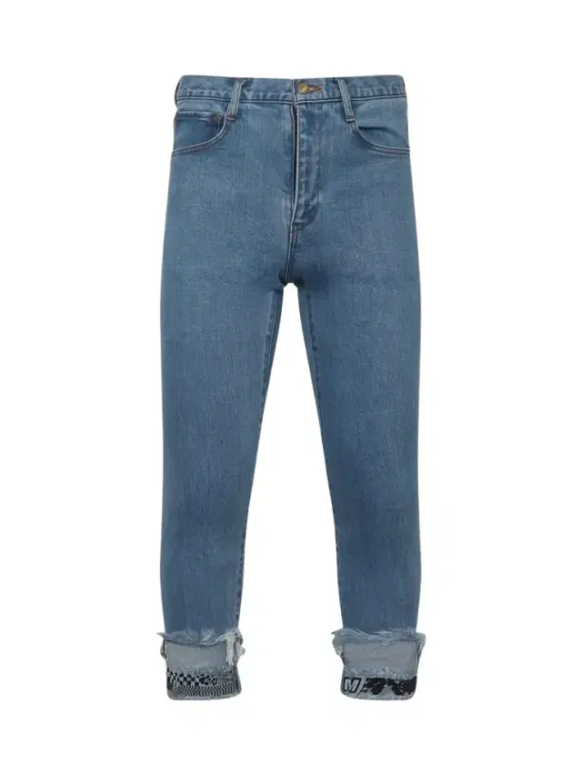 FACETASM Cropped Print Denim Pants in Indigo Blue
