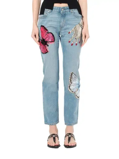 Alexander McQueen Denim Pants With Print Blue | Thumbnail 1 Alexander McQueen Denim Pants With Print Blue | Thumbnail 1