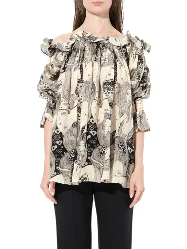 Alexander McQueen Off Shld Eve Top in Ivory White | Thumbnail 1 Alexander McQueen Off Shld Eve Top in Ivory White | Thumbnail 1