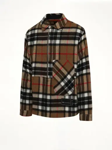 We11Done Check Anorak Wool Shirt in Camel Brown | Thumbnail 3