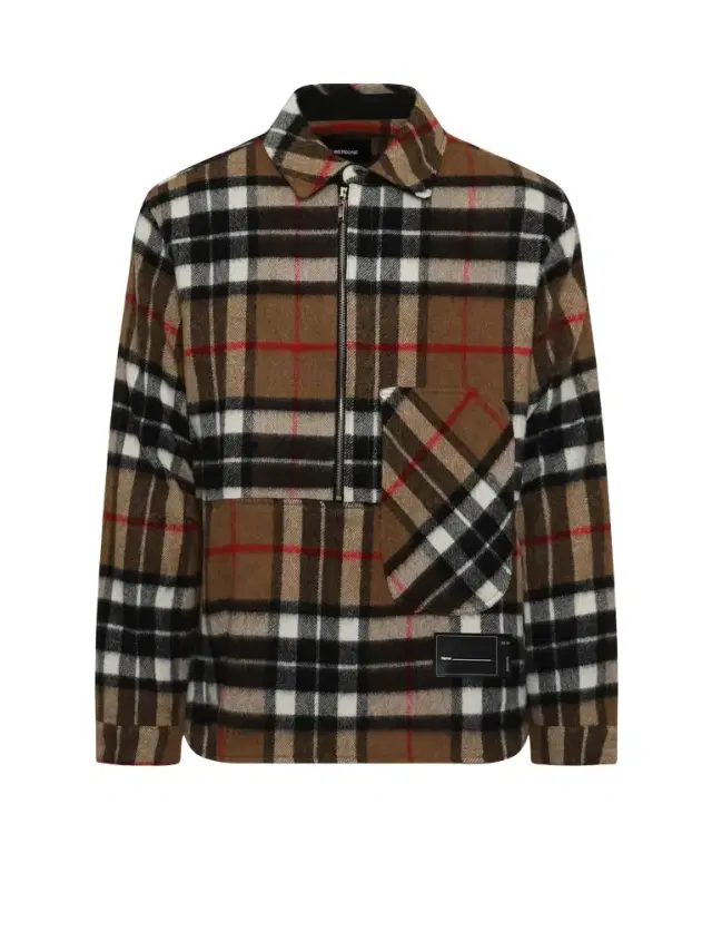 We11Done Check Anorak Wool Shirt in Camel Brown