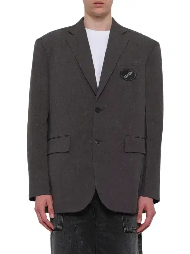 We11Done Oversized Suit Logo Blazer in Charcoal Grey | Thumbnail 1 We11Done Oversized Suit Logo Blazer in Charcoal Grey | Thumbnail 1