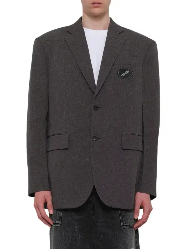 We11Done Oversized Suit Logo Blazer in Charcoal Grey