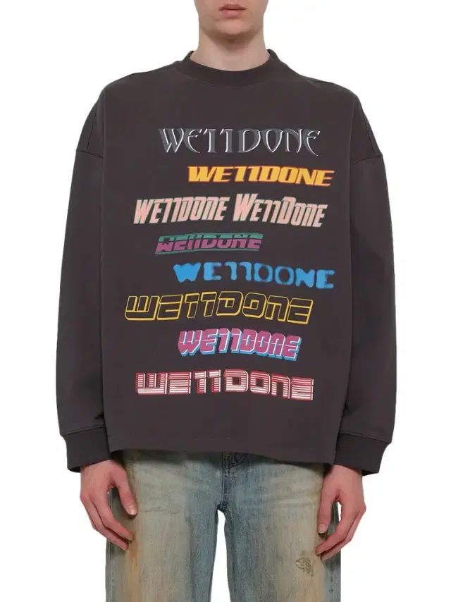 We11Done Front Logo Sweatshirt in Charcoal Grey