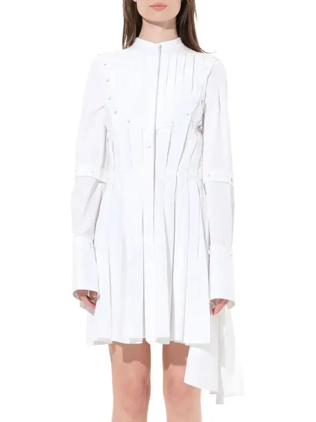 Pleated Sleeves Cotton Dress