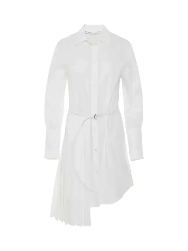 Off-White Corporate Plisse Shirt Dress in White/black White