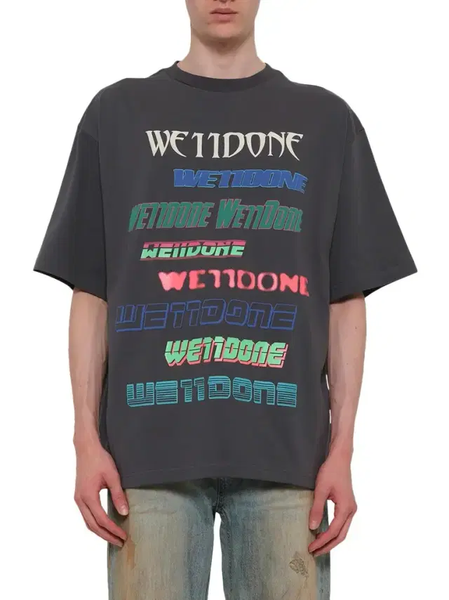 We11Done Multi Logo T-shirt in Charcoal Grey