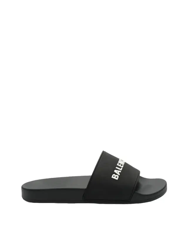 Balenciaga 3D Logo Rubber Pool Slide Sandal in Black/white