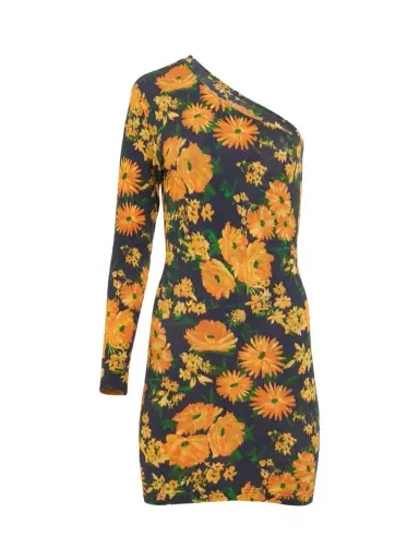 Balenciaga Asymmetric Mini Dress in Yellow/navy Yellow | Thumbnail 1 Balenciaga Asymmetric Mini Dress in Yellow/navy Yellow | Thumbnail 1