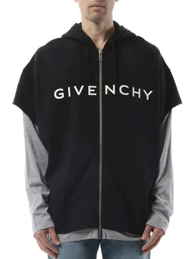 Givenchy Jersey Multi Layer Hoodie in Black/grey Black