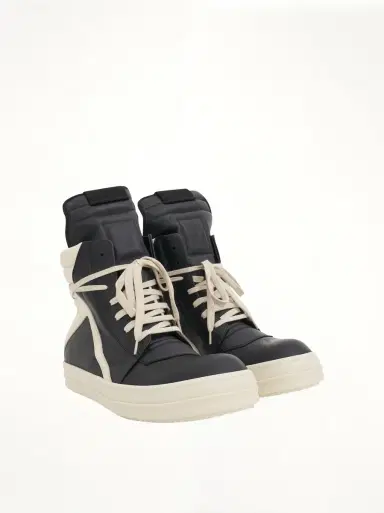Rick Owens Geobasket Calf Leather Sneakers in Black/milk | Thumbnail 3