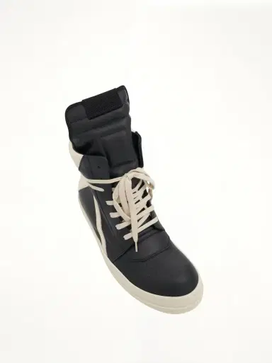 Rick Owens Geobasket Calf Leather Sneakers in Black/milk | Thumbnail 4