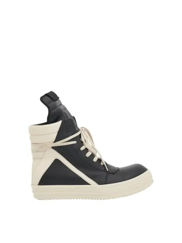 Rick Owens Geobasket Calf Leather Sneakers in Black/milk Black
