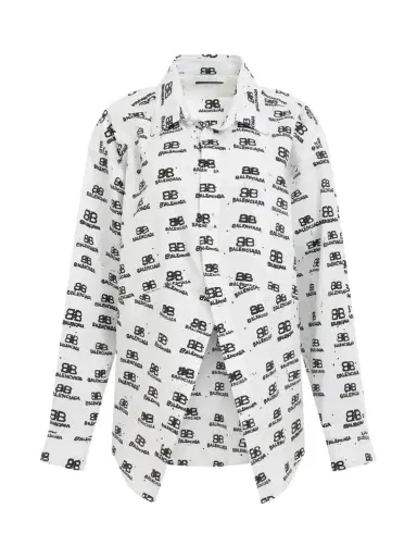 Balenciaga Hand Drawn BB Icon Swing Shirt in White/black | Thumbnail 1 Balenciaga Hand Drawn BB Icon Swing Shirt in White/black | Thumbnail 1