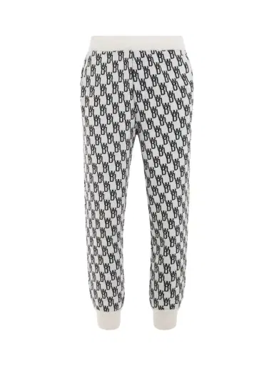 We11Done Logo Knit Jacquard Trouser in Ivory White | Thumbnail 1 We11Done Logo Knit Jacquard Trouser in Ivory White | Thumbnail 1
