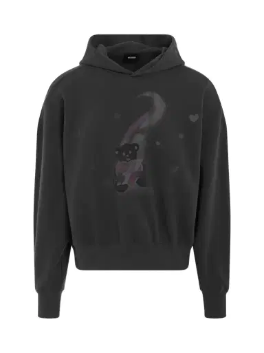 We11Done Teddy Bear Print Hoodie in Charcoal Black | Thumbnail 1
