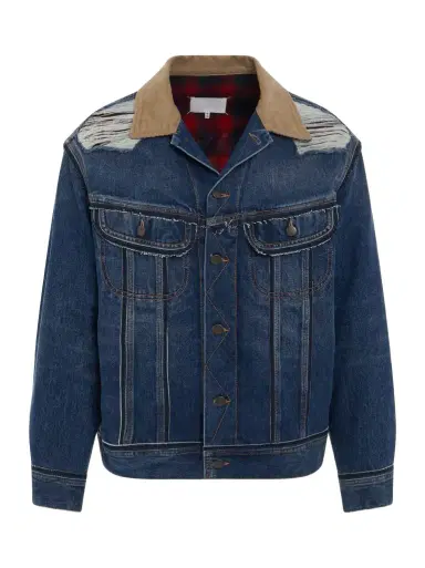 Maison Margiela Deconstruction Cut-out Denim Jacket in Indigo Blue | Thumbnail 1
