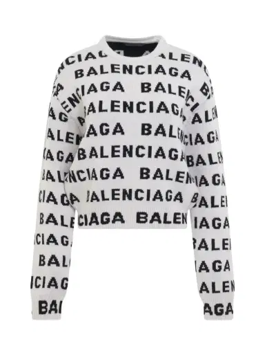 Balenciaga Allover Logo Horizontal Cropped Sweater | Thumbnail 1 Balenciaga Allover Logo Horizontal Cropped Sweater | Thumbnail 1
