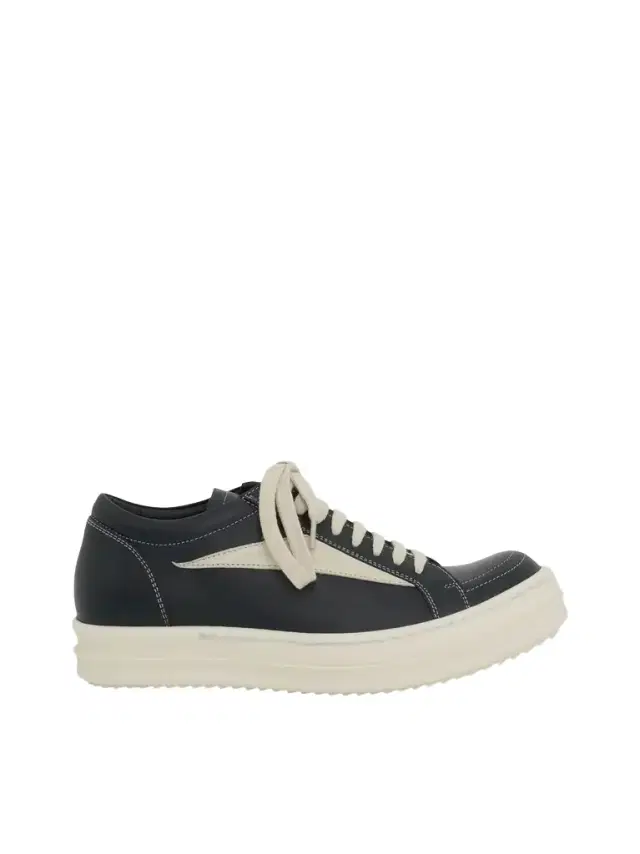 Rick Owens Vintage Leather Sneaker in Black/milk Black