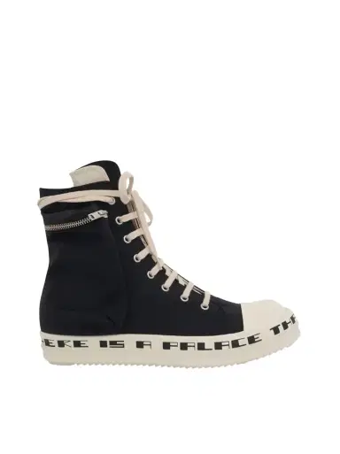RICK OWENS DRKSHDW Cargo High Sneaker With Tears Bumper in Black/milk Black | Thumbnail 1 RICK OWENS DRKSHDW Cargo High Sneaker With Tears Bumper in Black/milk Black | Thumbnail 1