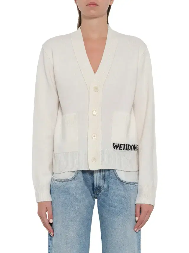We11Done Pocket Logo Knit Cardigan in Ivory White