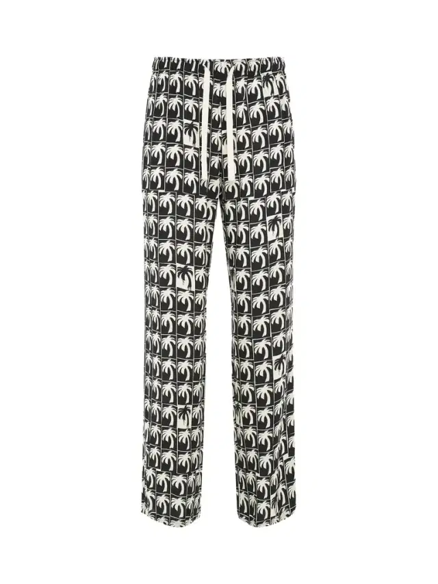 Palm Angels Dripping Palms Loose Pants in Black/off White Black