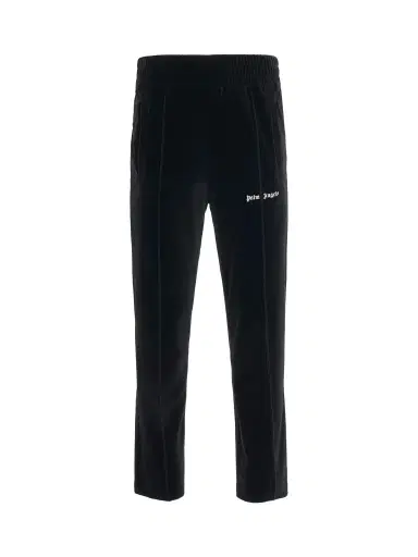Palm Angels Logo Print Velvet Track Pants | Thumbnail 1 Palm Angels Logo Print Velvet Track Pants | Thumbnail 1