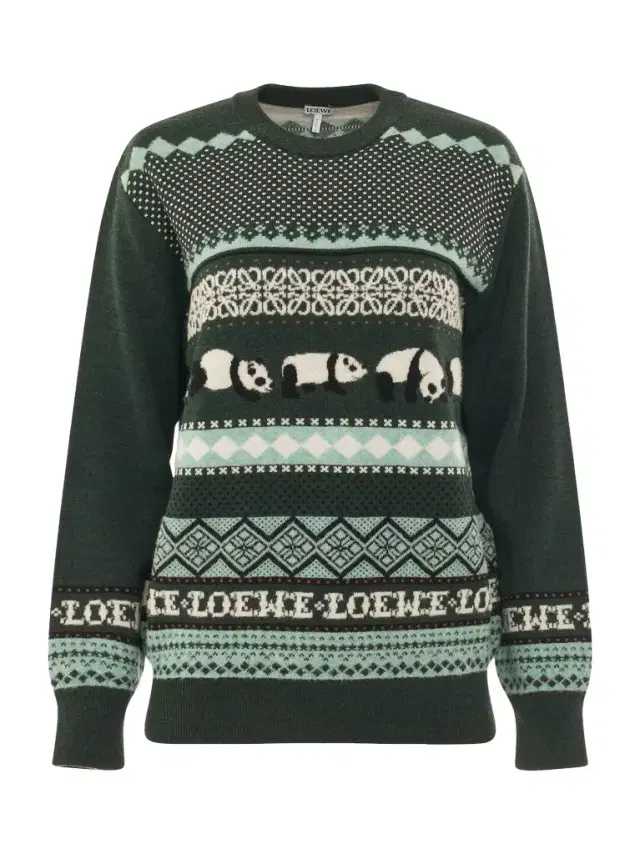 Loewe Suna Fujita Panda Knit Sweater in Dark Green/multicolour Green