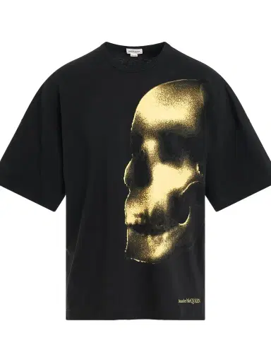 Alexander McQueen Shadow Skull Print T-shirt in Black/yellow | Thumbnail 1 Alexander McQueen Shadow Skull Print T-shirt in Black/yellow | Thumbnail 1