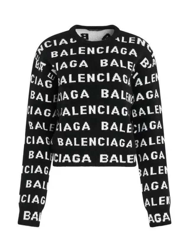 Balenciaga All-over Logo Cropped Sweater in Black/white Black